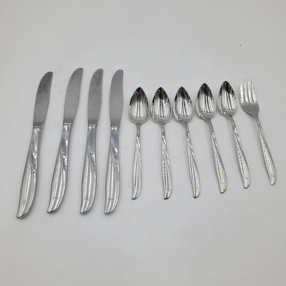 10pc Oneida Community Twin Star Atomic Burst Stainless Flatware Grapefruit Spoon
